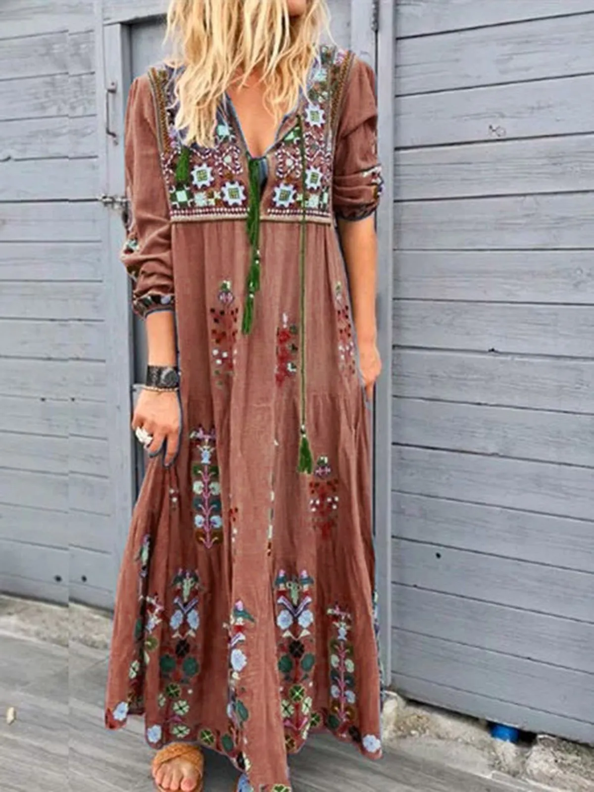 Dunnmall Casual Cotton-Blend Dress Women Plus Size Fashion Long Sleeve Summer Dress