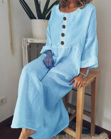 Dunnmall Casual Long Sleeve Cotton-Blend Casualdress
