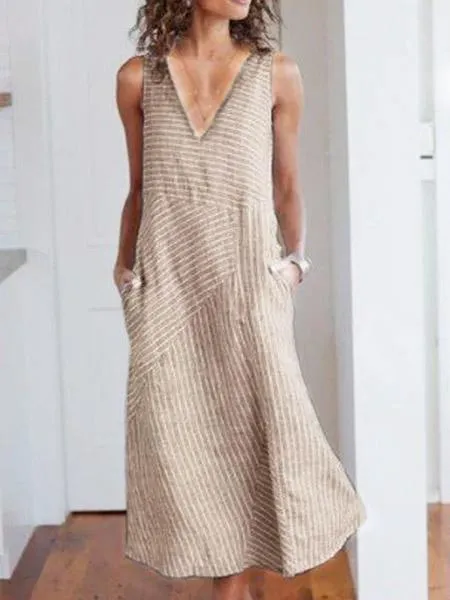 Dunnmall V Neck Cotton-Blend Casual Casualdress