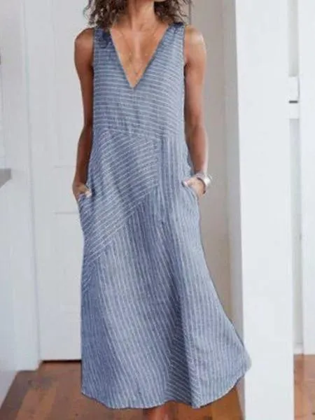 Dunnmall V Neck Cotton-Blend Casual Casualdress