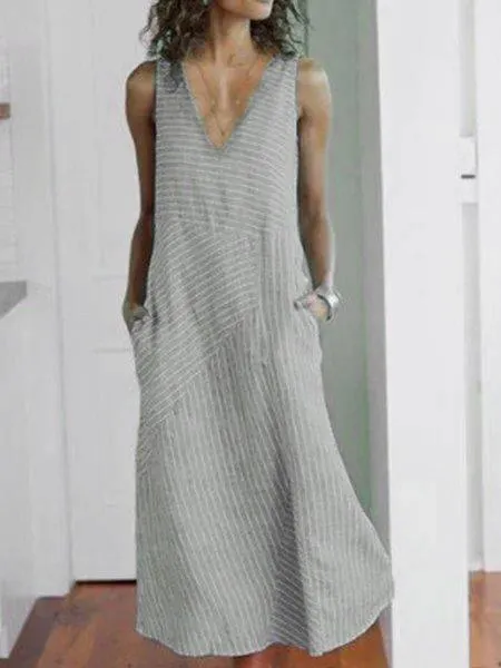 Dunnmall V Neck Cotton-Blend Casual Casualdress