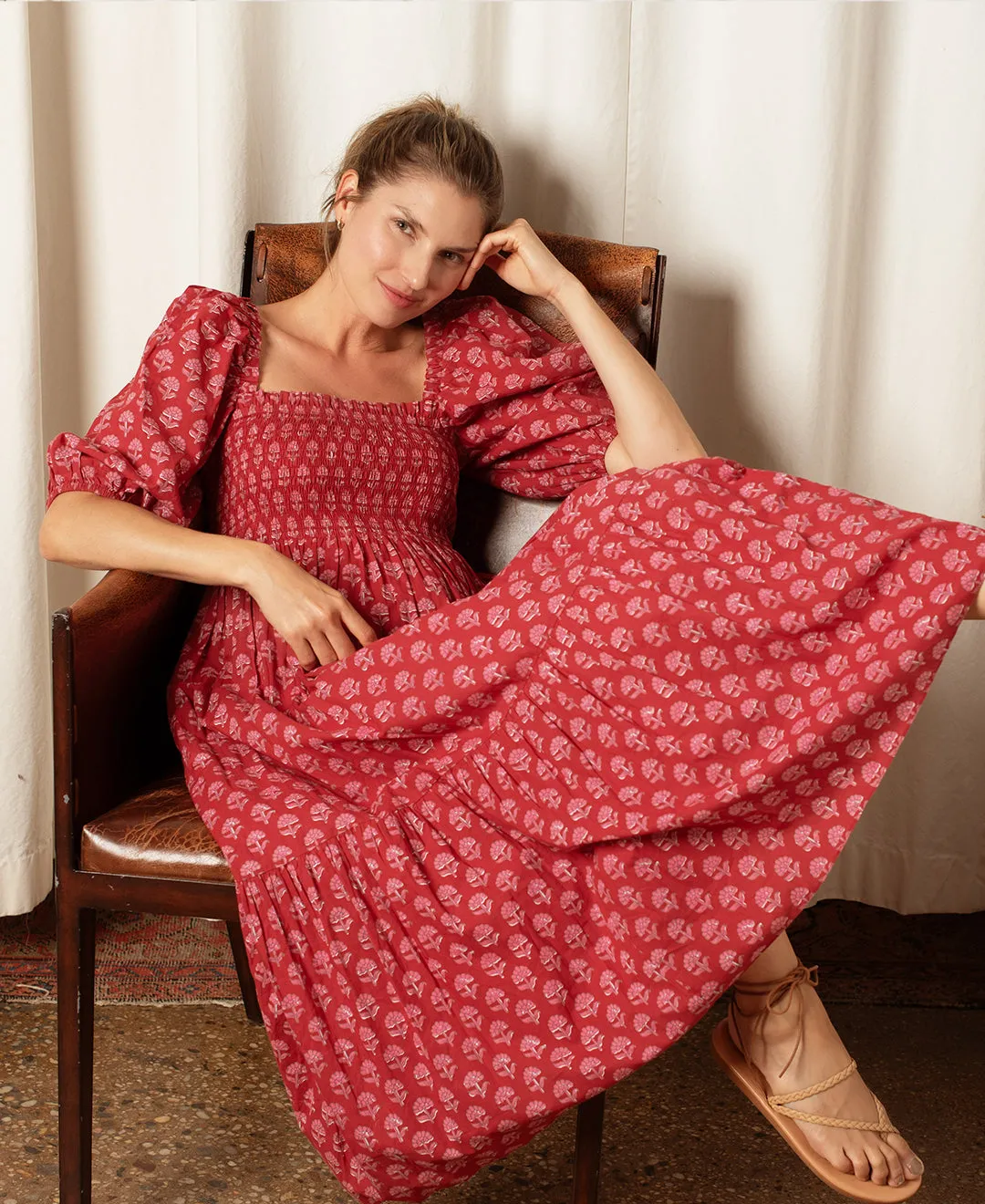 Elsie Dress Red And Pink Hydrangea