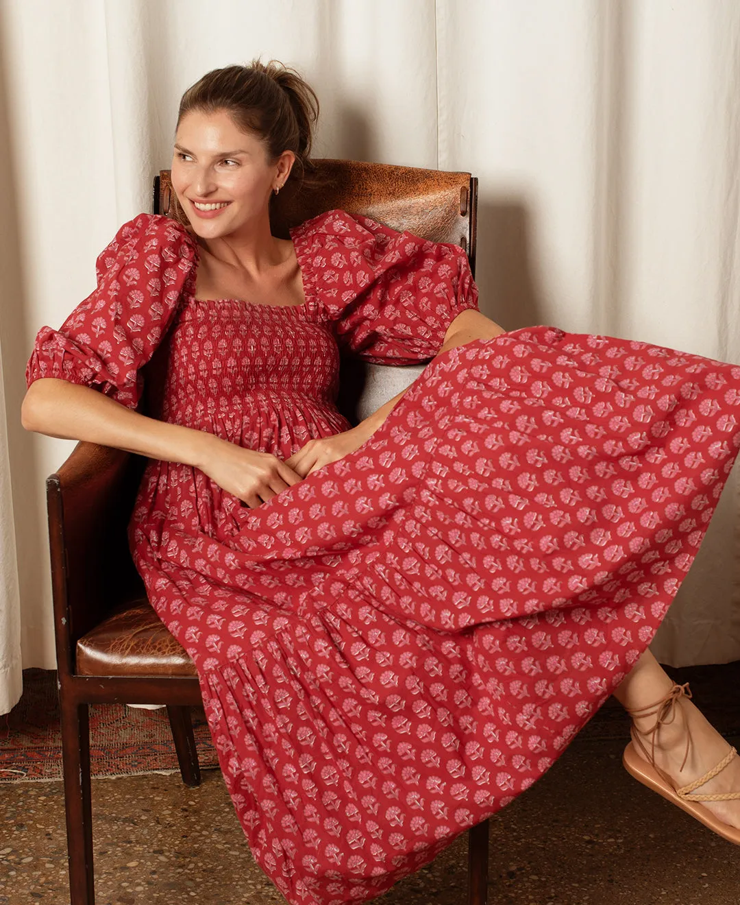 Elsie Dress Red And Pink Hydrangea