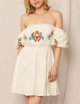 Erlinda Floral Emboridery Off Shoulder Dress