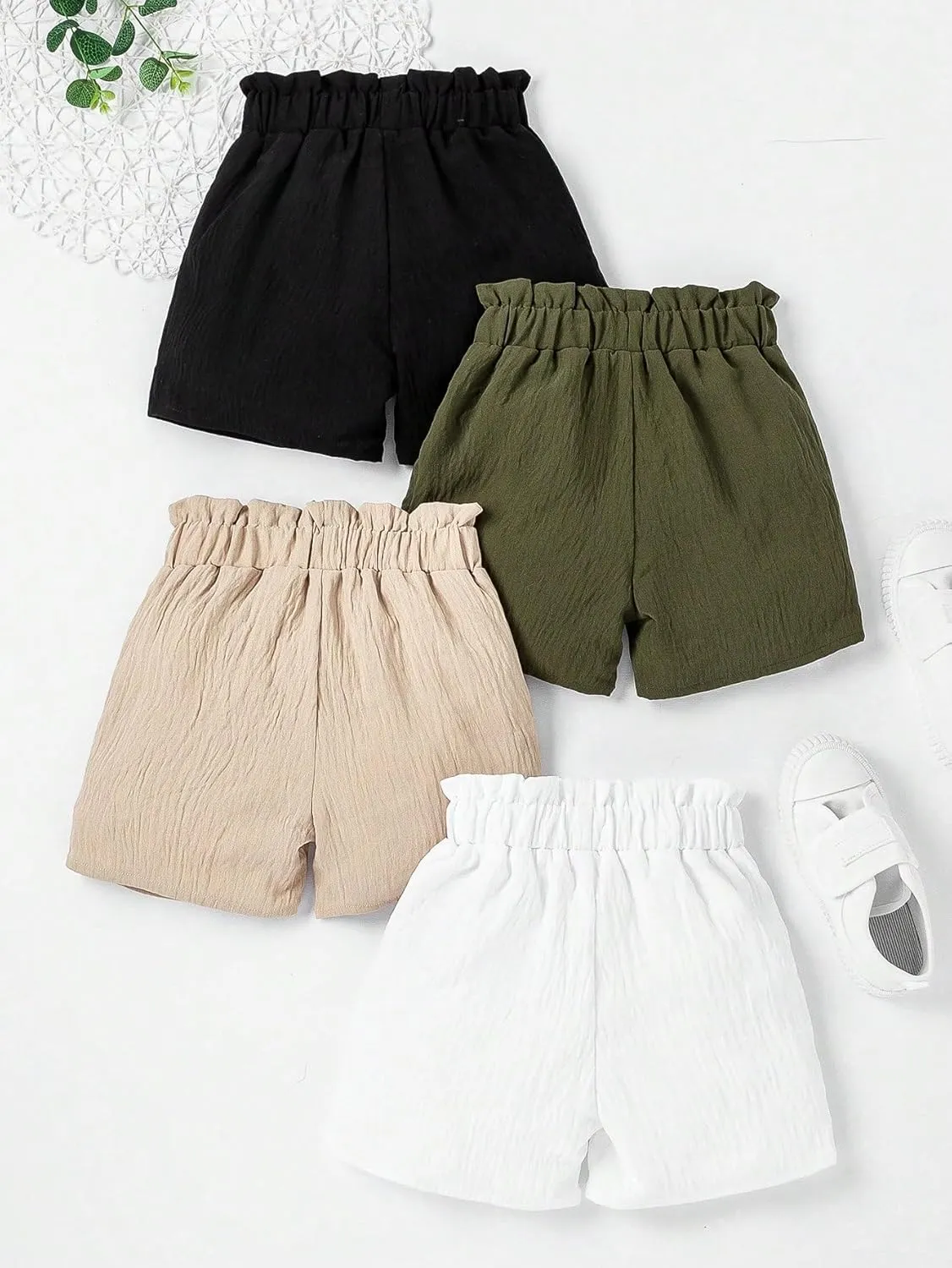 Floerns Toddler Girl's 4 Pcs Solid Elastic Paperbag Waist Kid Clothes Casual Shorts