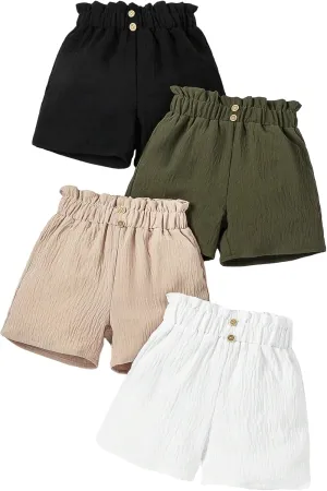 Floerns Toddler Girl's 4 Pcs Solid Elastic Paperbag Waist Kid Clothes Casual Shorts