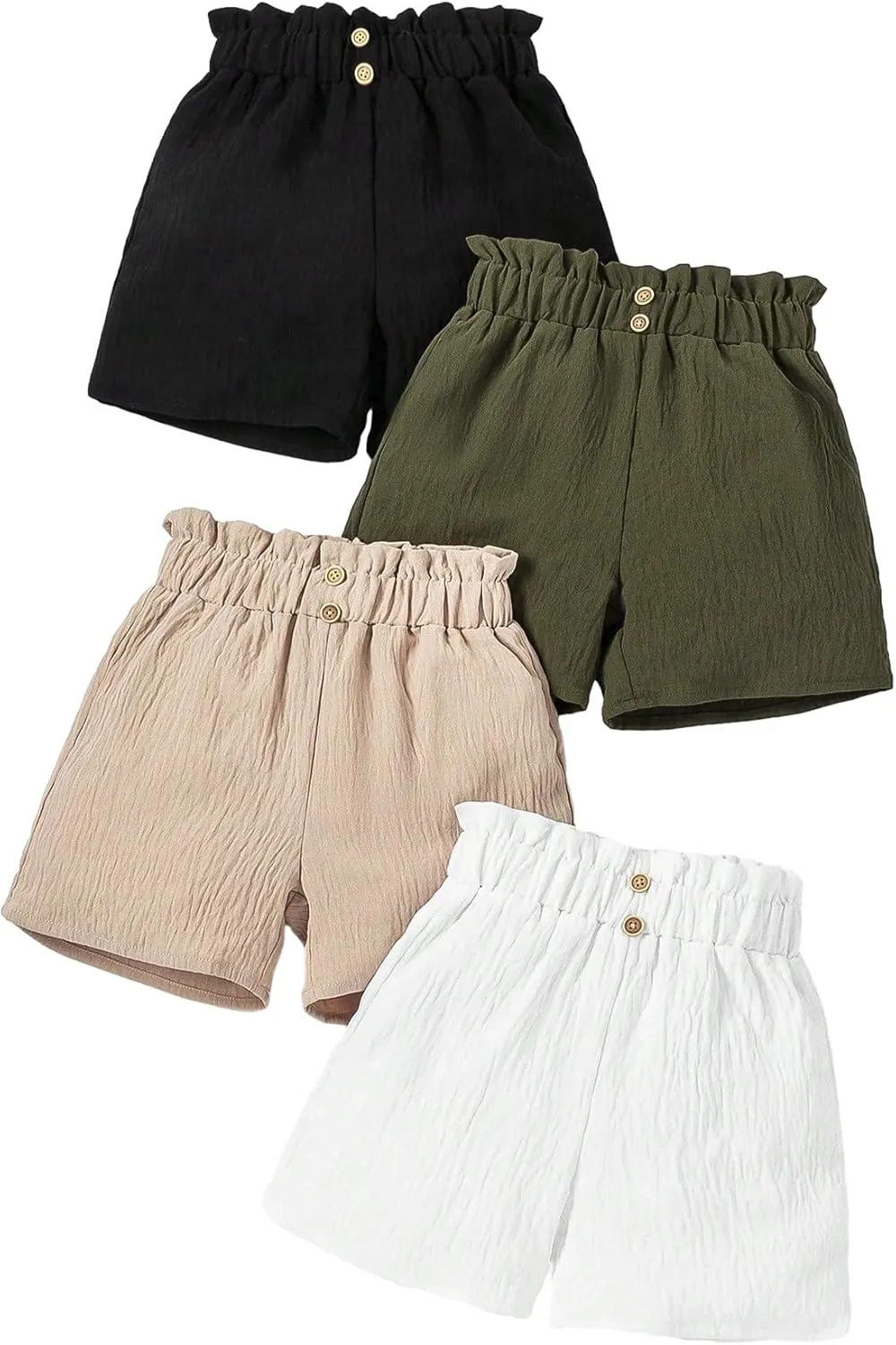 Floerns Toddler Girl's 4 Pcs Solid Elastic Paperbag Waist Kid Clothes Casual Shorts