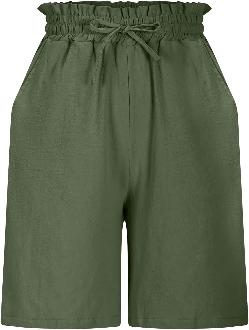 High Waisted Cotton Linen Shorts for Women Casual Summer Wide Leg Drawstring Paperbag Shorts with Pockets