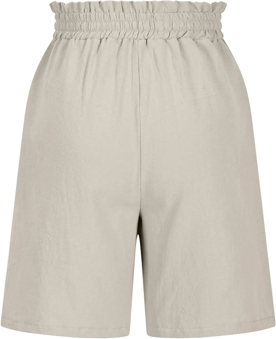 High Waisted Cotton Linen Shorts for Women Casual Summer Wide Leg Drawstring Paperbag Shorts with Pockets