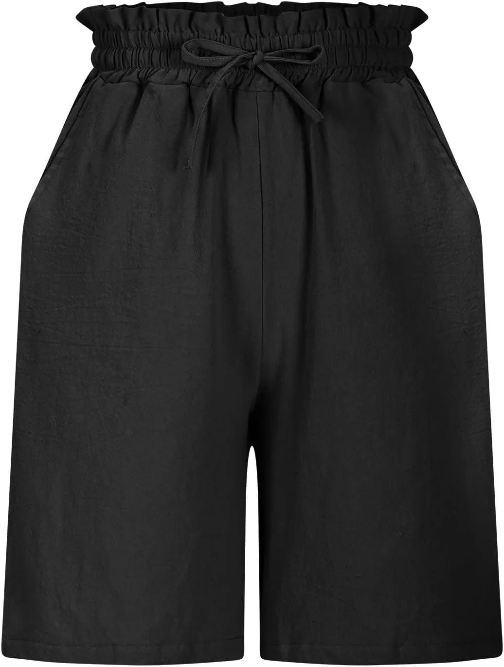 High Waisted Cotton Linen Shorts for Women Casual Summer Wide Leg Drawstring Paperbag Shorts with Pockets