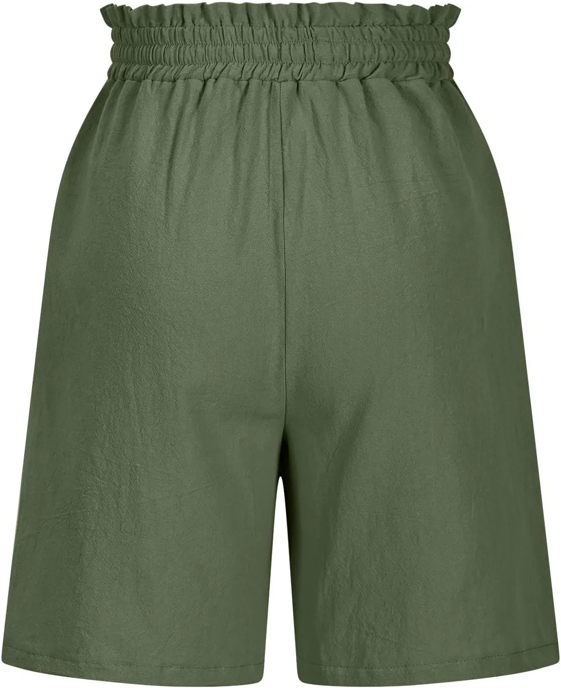 High Waisted Cotton Linen Shorts for Women Casual Summer Wide Leg Drawstring Paperbag Shorts with Pockets