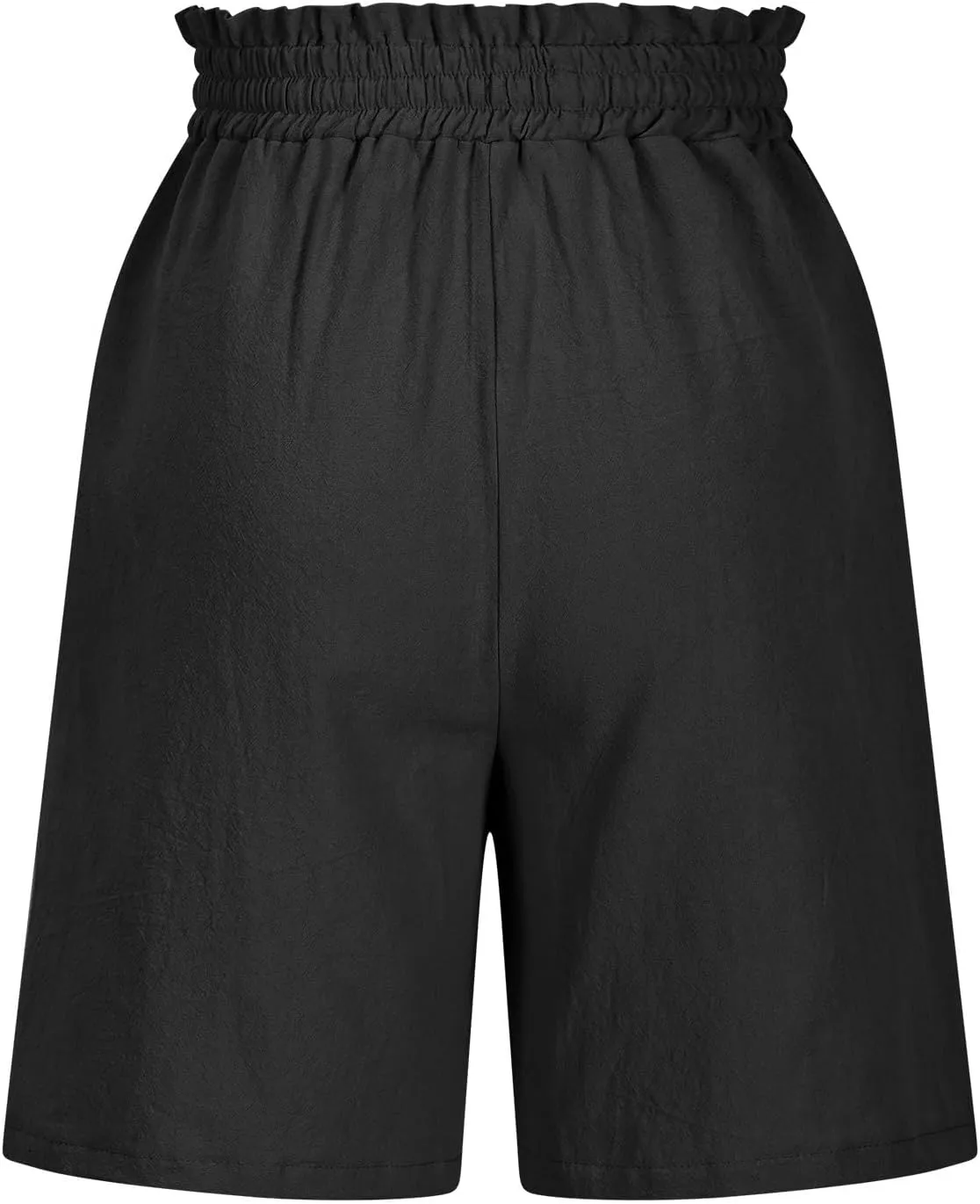 High Waisted Cotton Linen Shorts for Women Casual Summer Wide Leg Drawstring Paperbag Shorts with Pockets