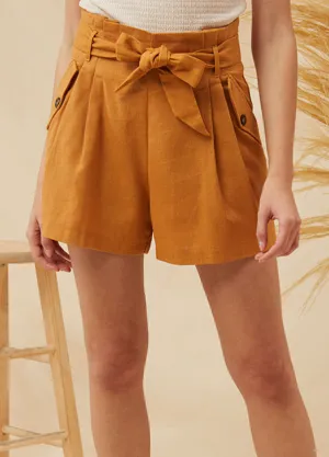 High Wiasted Paperbad Mustard Shorts