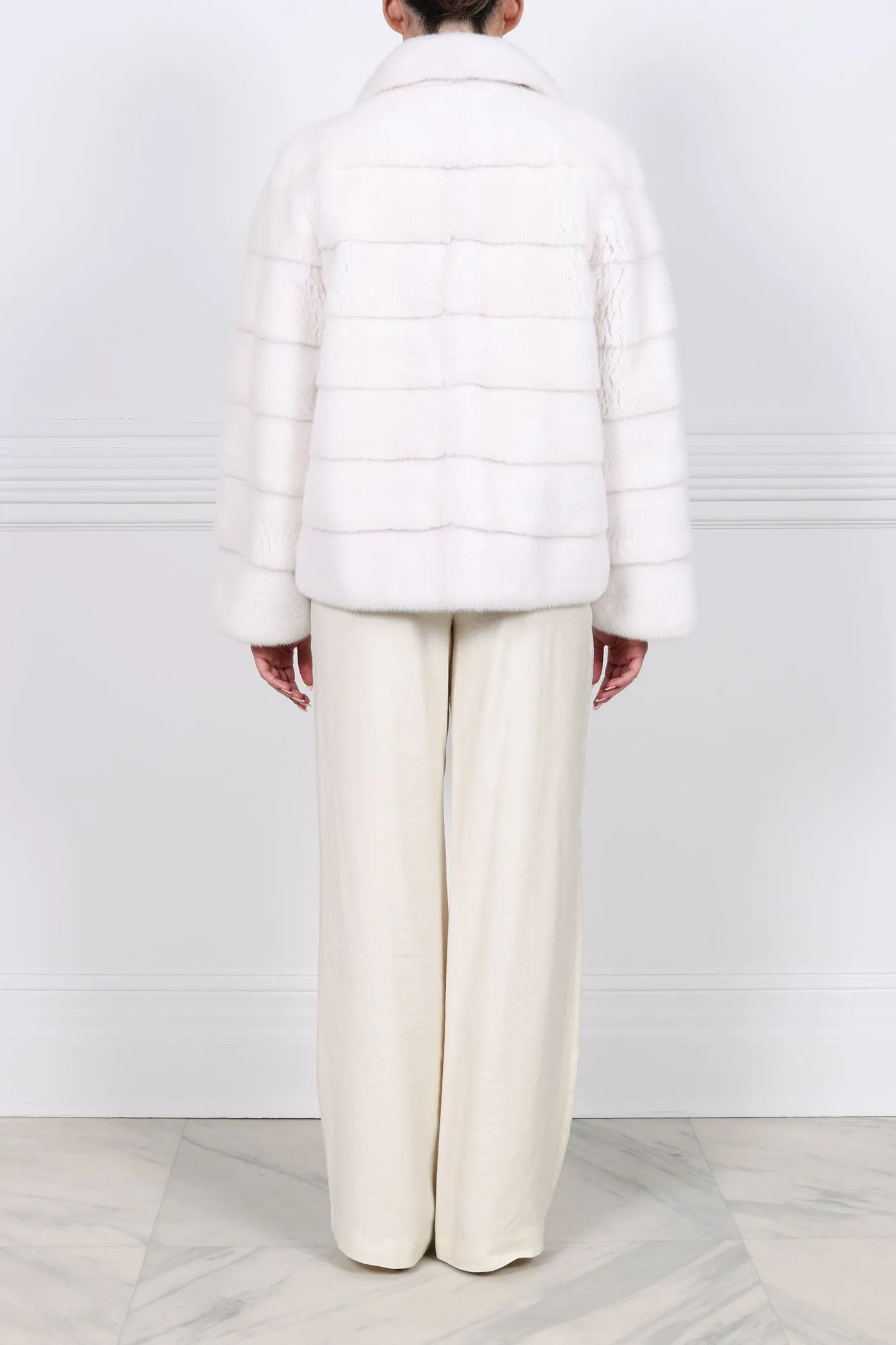 Horizontal Mink Fur Jacket in White