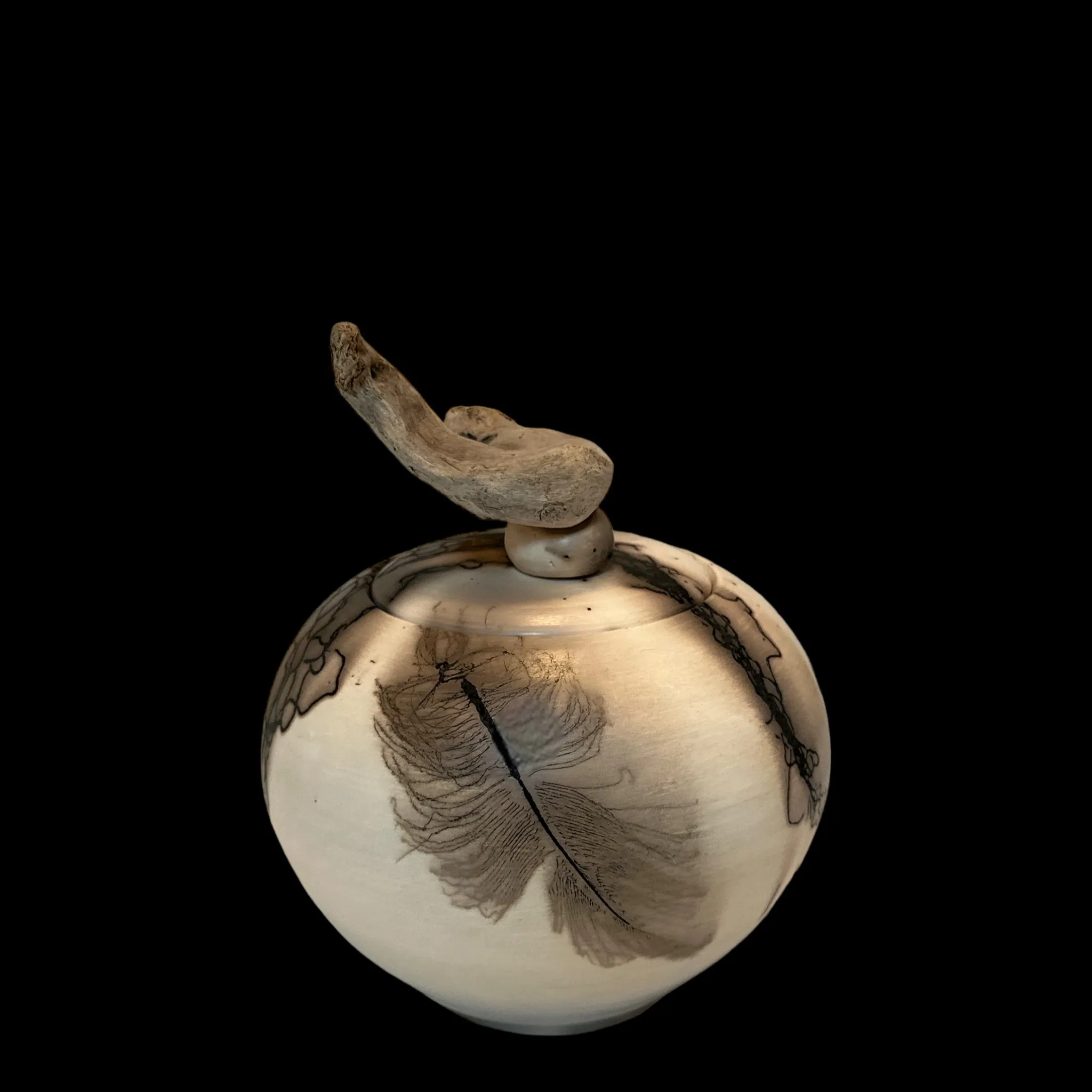 Horsehair and Feather Lidded Decorative Pots by Jane Murray Smith