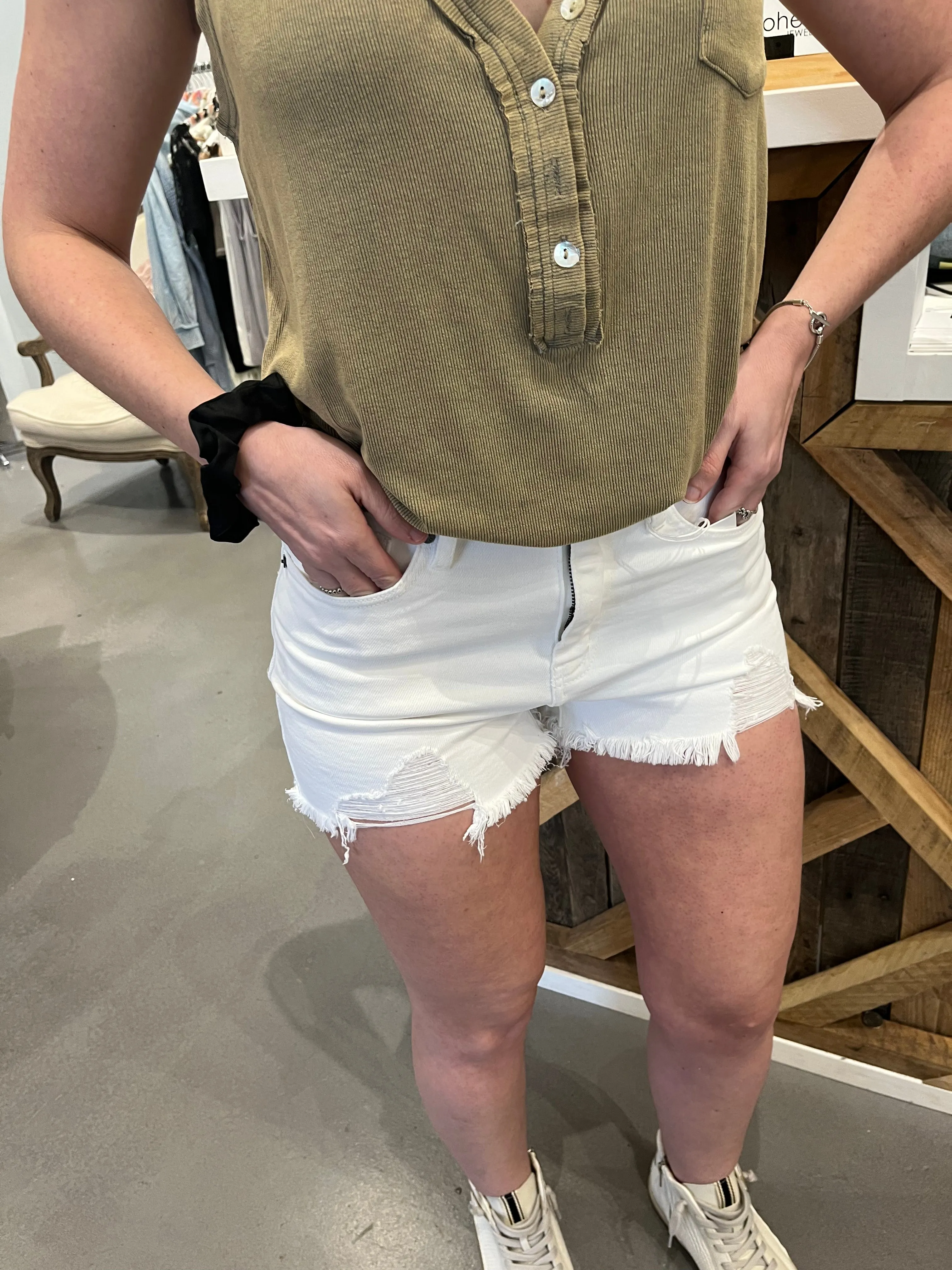 Kancan Full Size High Rise Frayed Hem Denim Shorts
