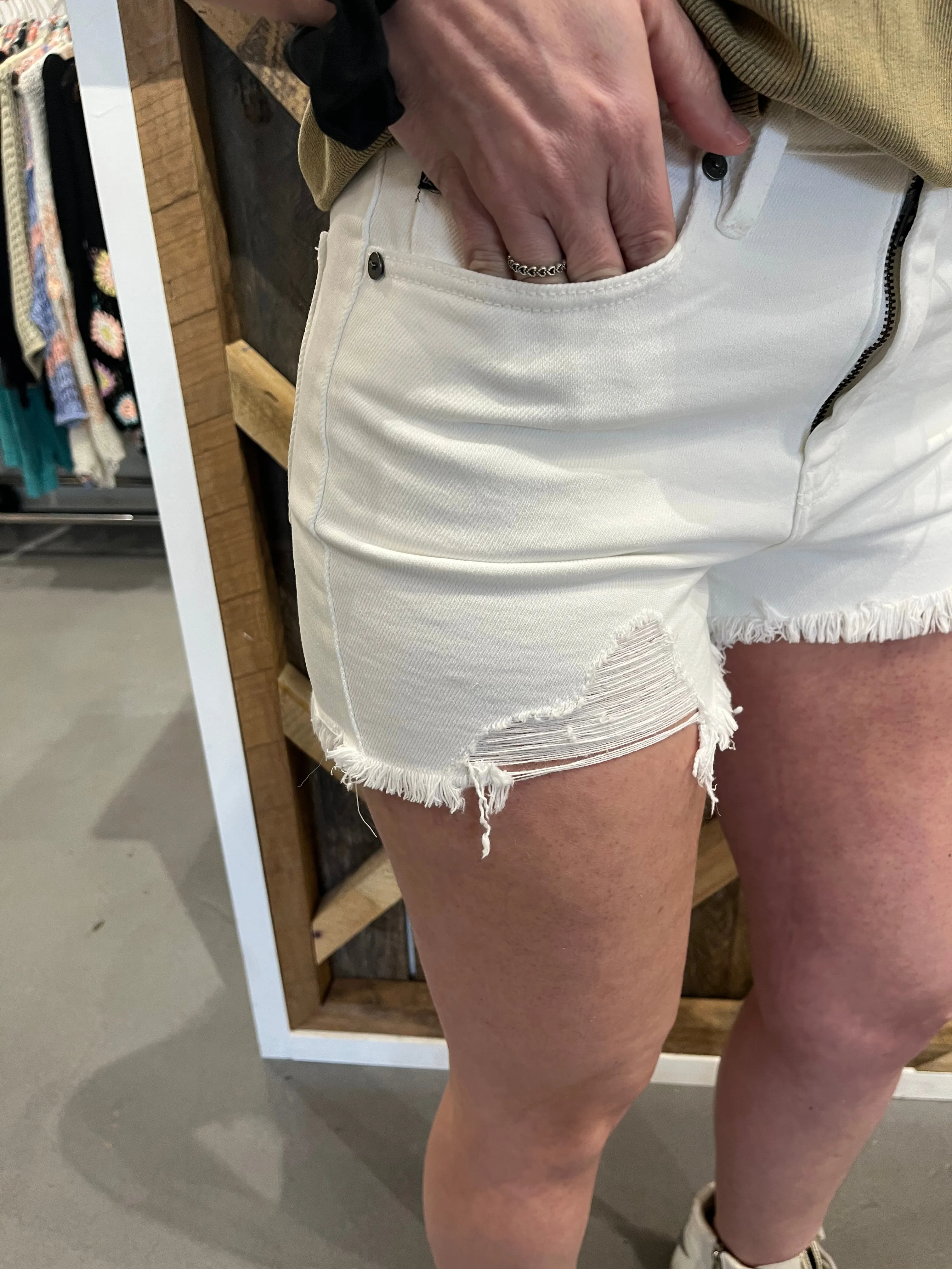 Kancan Full Size High Rise Frayed Hem Denim Shorts