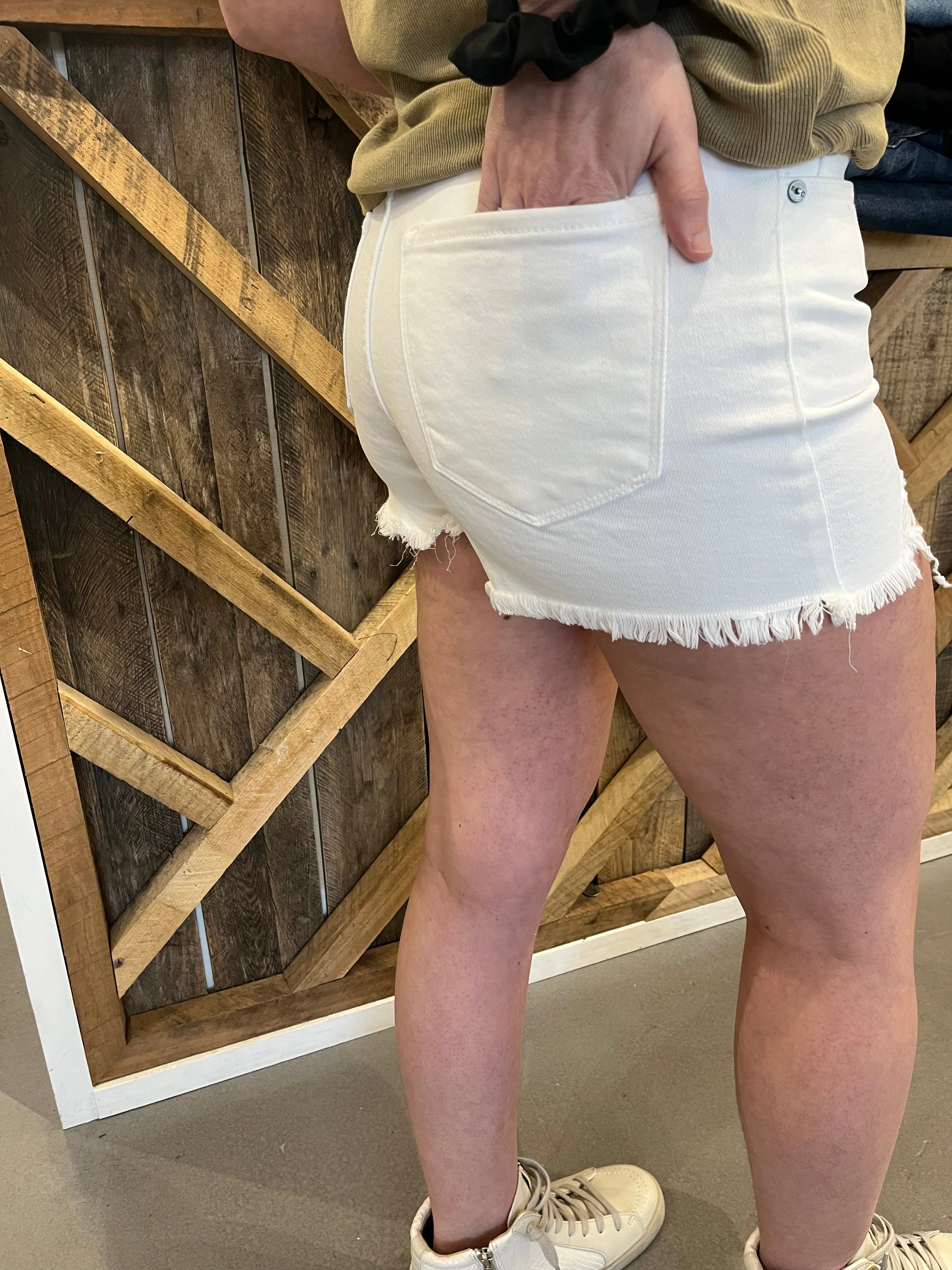 Kancan Full Size High Rise Frayed Hem Denim Shorts
