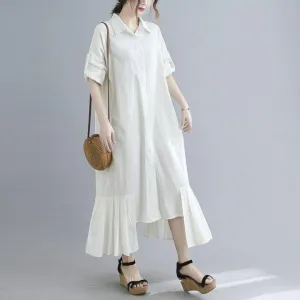 Lapel Cotton And Linen Long Maxi Dress