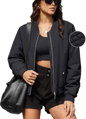 MAGCOMSEN Women's Bomber Jacket Casual Quilted Lined Coat Zip Up Winter Fall Windbreaker Fashion Outerwear with Pockets