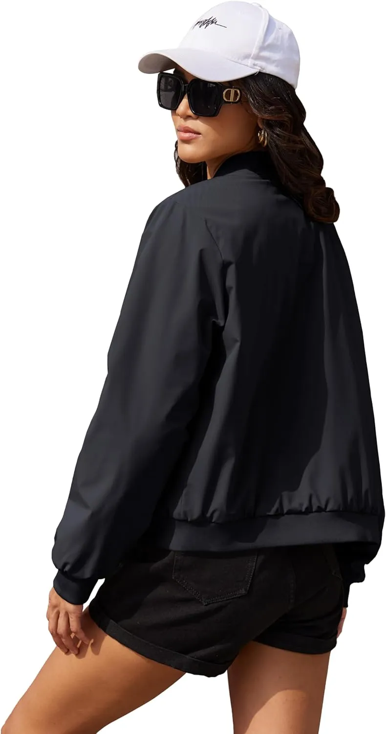 MAGCOMSEN Women's Bomber Jacket Casual Quilted Lined Coat Zip Up Winter Fall Windbreaker Fashion Outerwear with Pockets