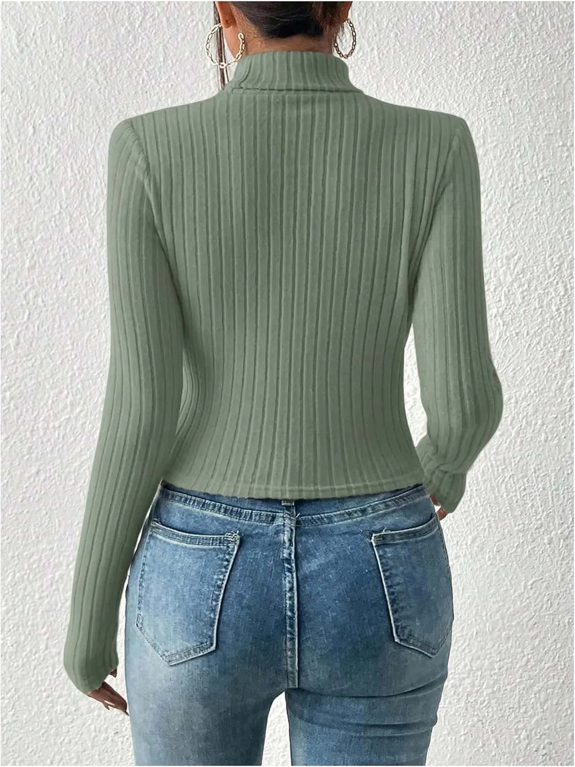 MakeMeChic Women's Ribbed Knit Tee Turtleneck Cut Out Long Sleeve Slim Fit T Shirt Tops