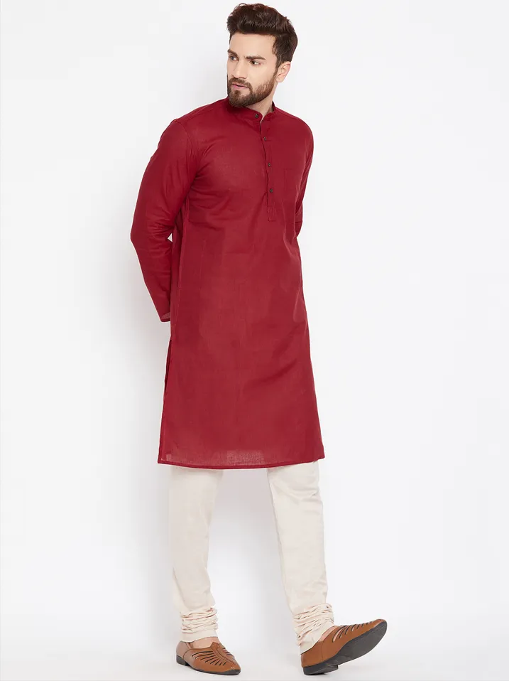 Men's Deep Maroon Kurta - Even Apparels