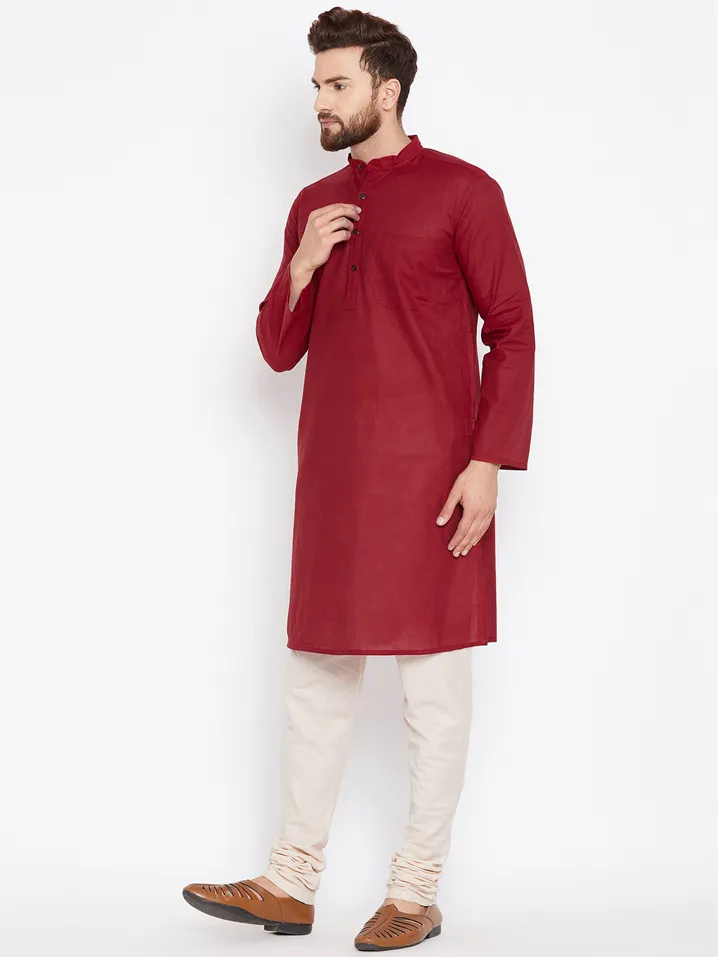 Men's Deep Maroon Kurta - Even Apparels