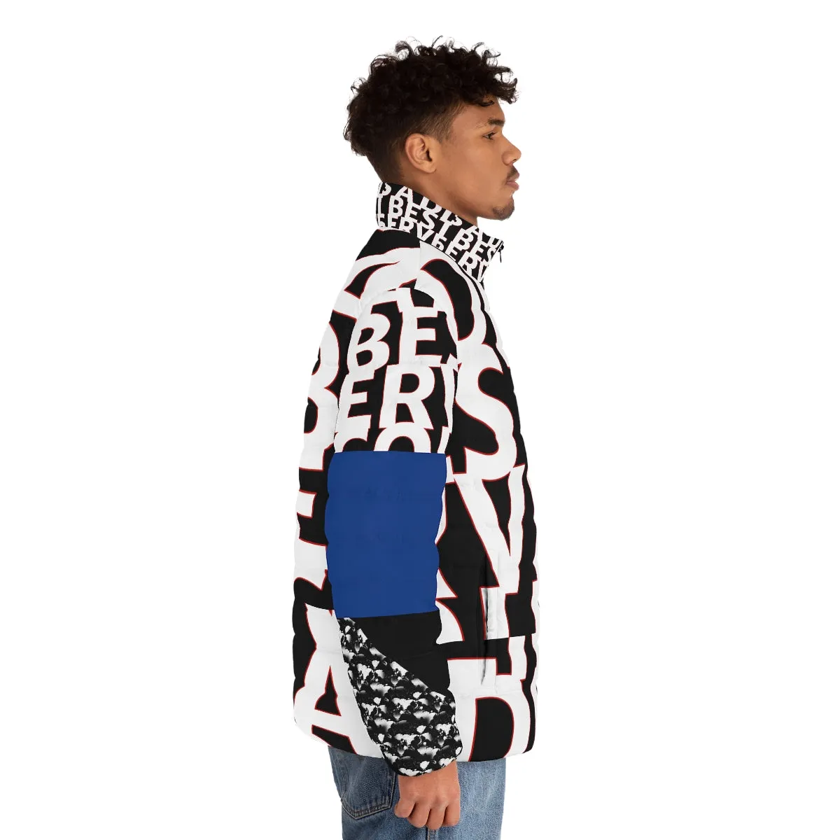 Men's Puffer Jacket (AOP) WORDS ON BLUE