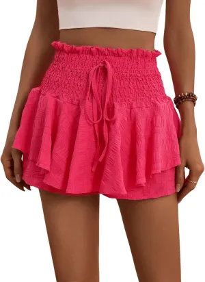 Milumia Women's Layered Ruffle Paperbag High Waist Knot Front Cute Summer Shorts
