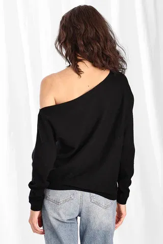 Minnie Rose Cashmere Off The Shoulder Top Black Charcoal