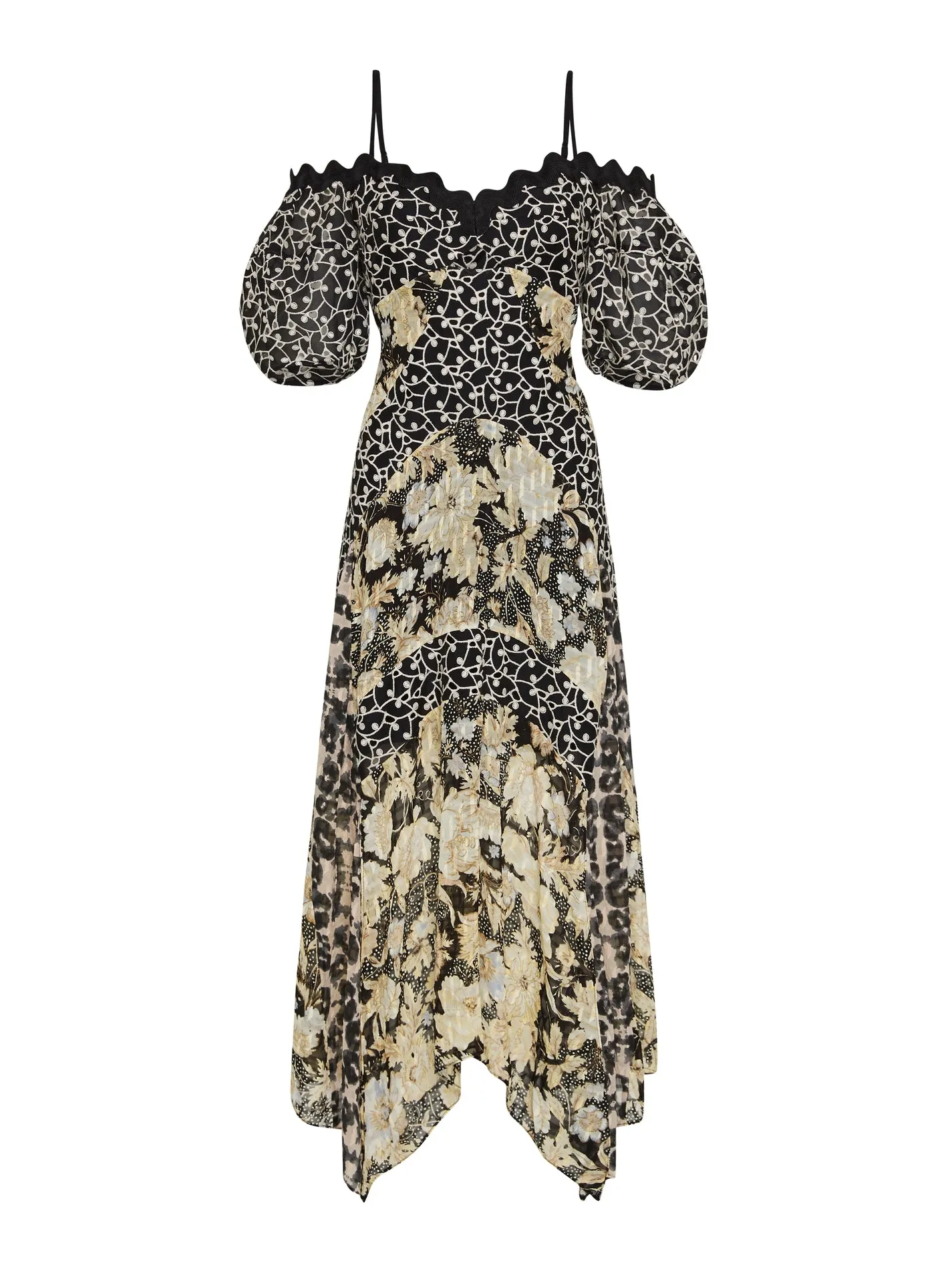 Mixed Print Off Shoulder Dress
