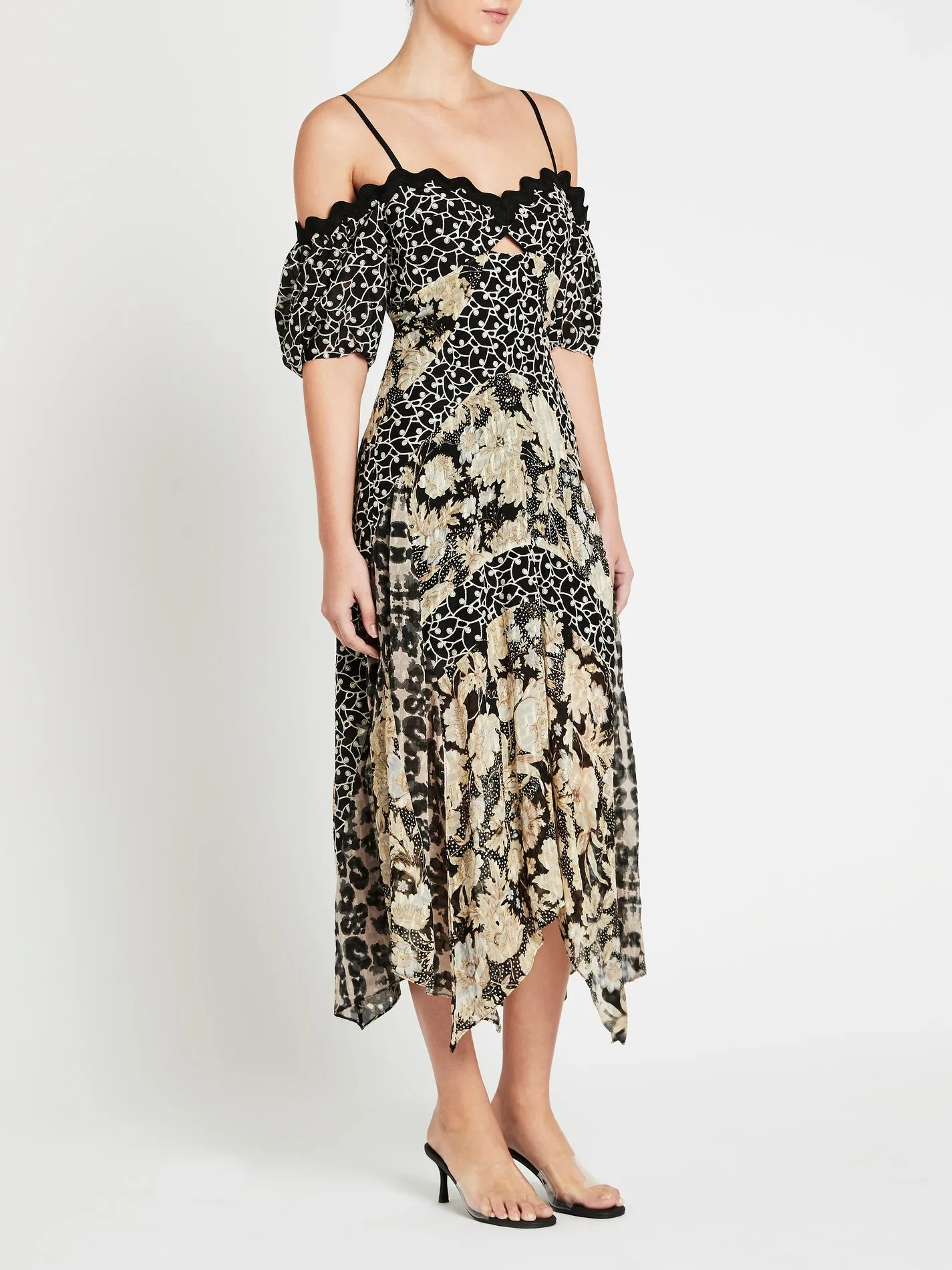 Mixed Print Off Shoulder Dress