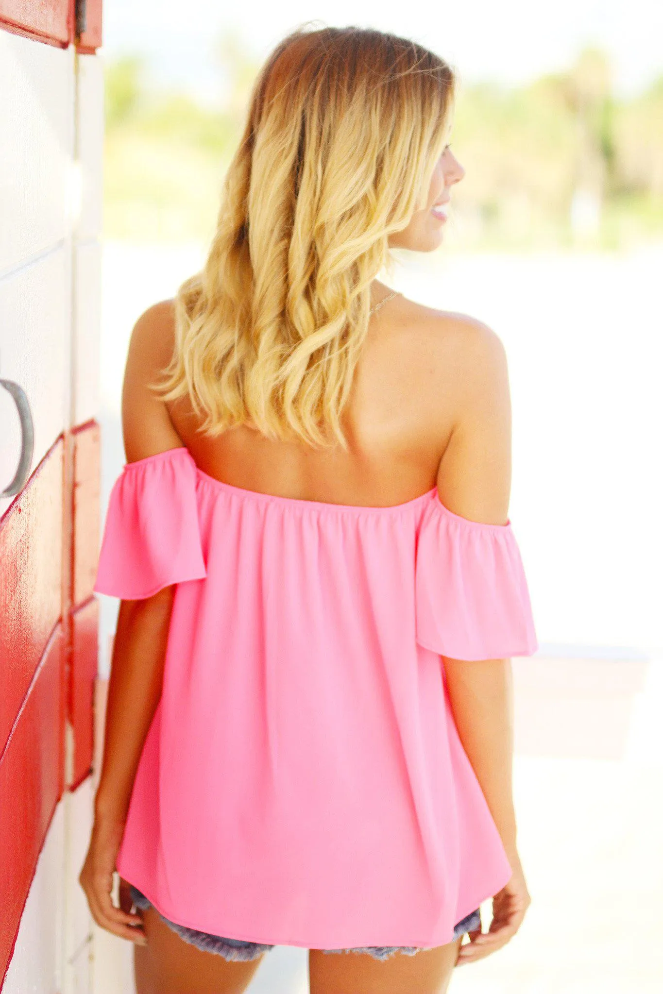 Neon Pink Off Shoulder Top