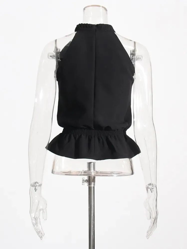 Off Shoulder Tank Tops For Women Halter Sleeveless Folds Summer Minimalist Vest Female Fashion Style Clothing