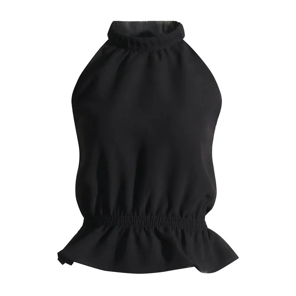 Off Shoulder Tank Tops For Women Halter Sleeveless Folds Summer Minimalist Vest Female Fashion Style Clothing