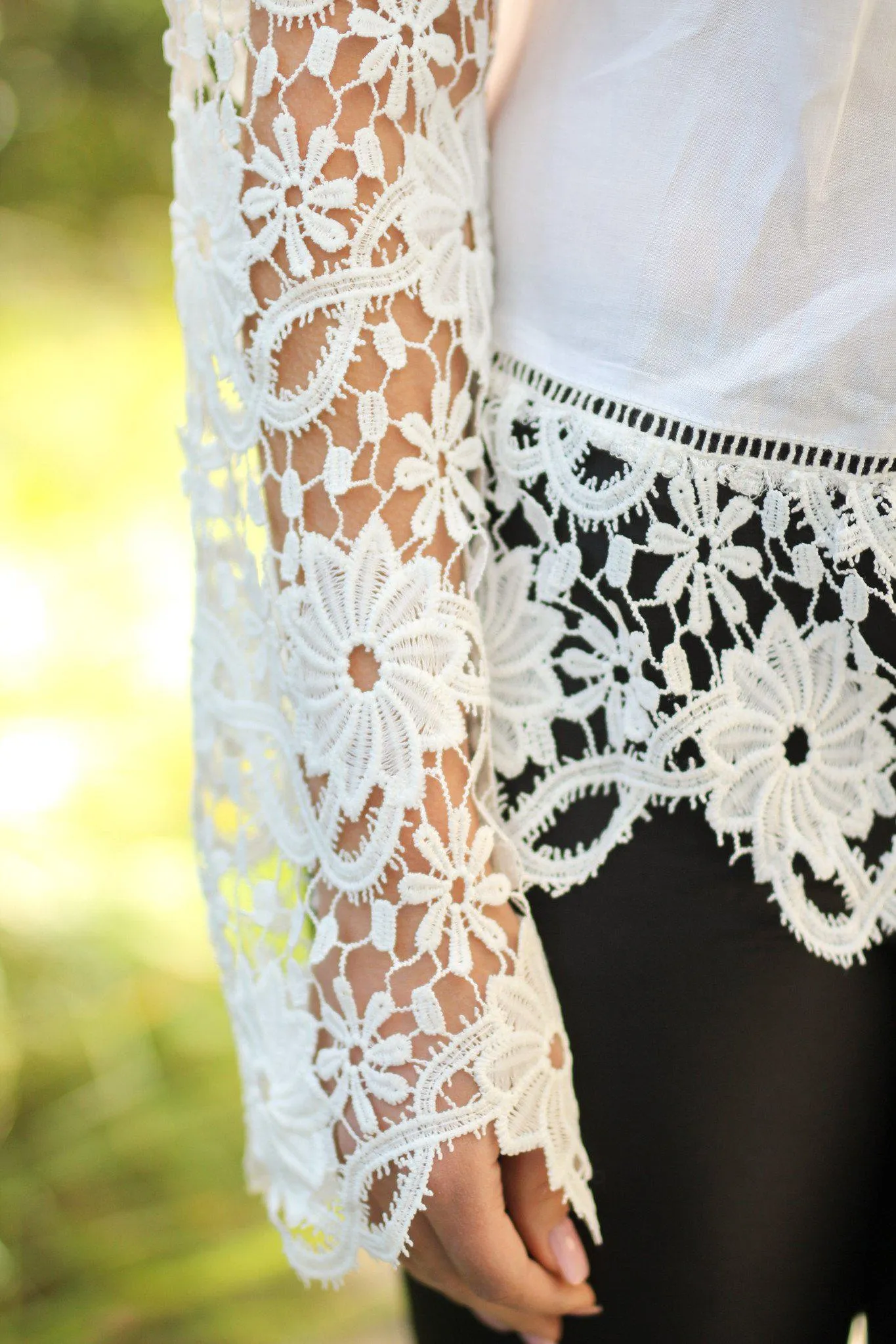 Off White Crochet Sleeves Top