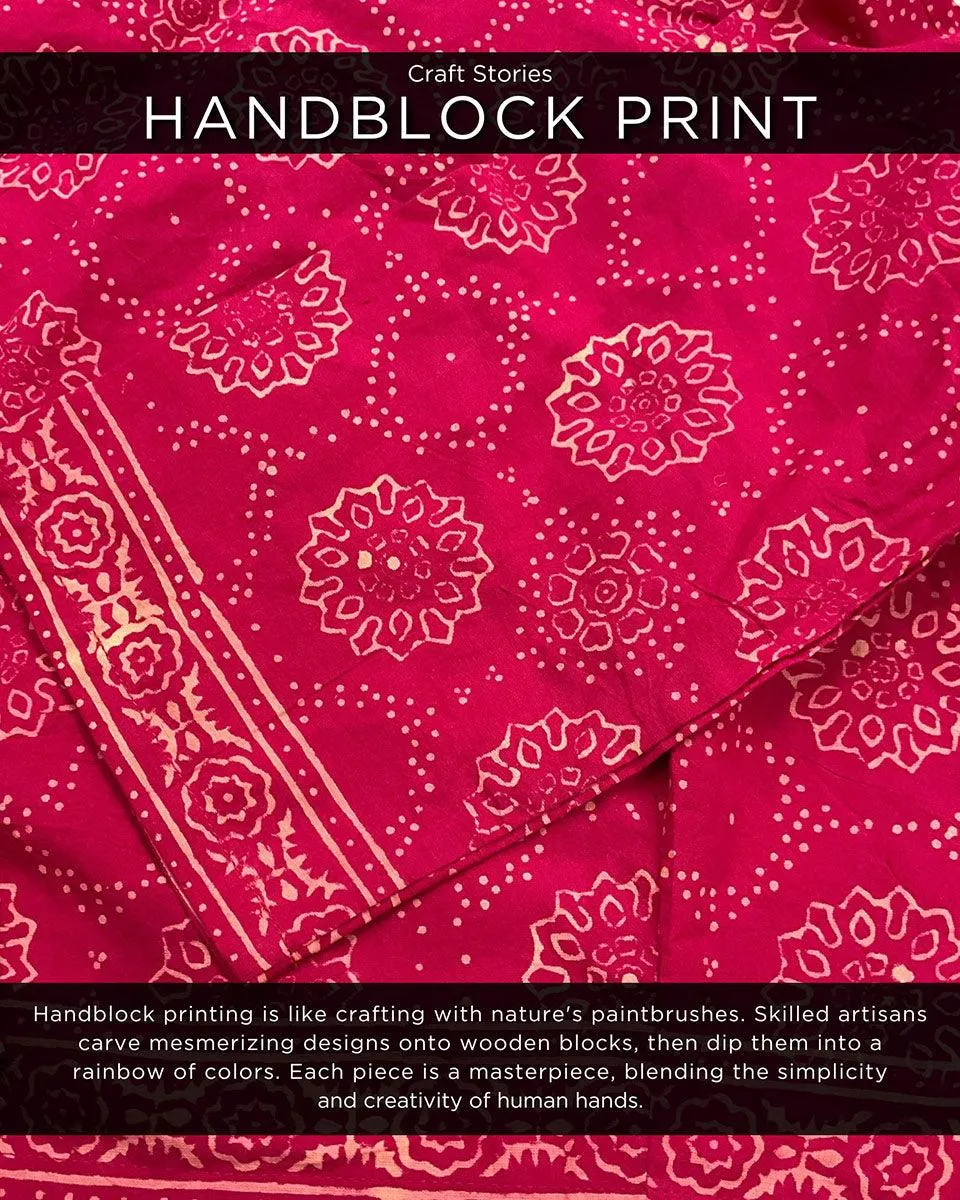 Pink Blockprinted Crop Top Cotton Blouse-Butterflygirls