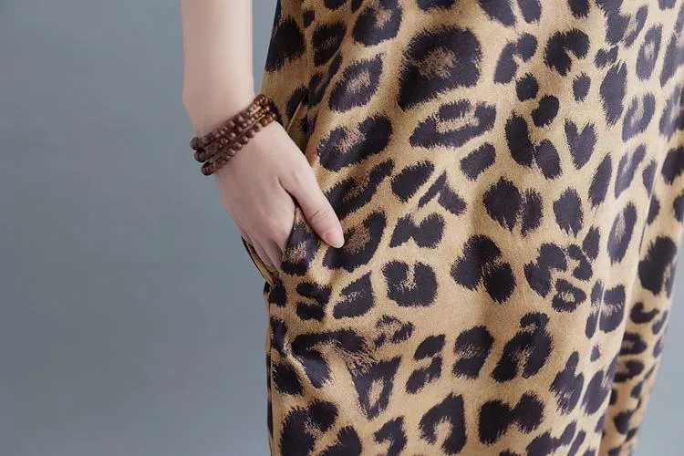 Plus Sizes Women Leopard Short Sleeve Cozy Dresses