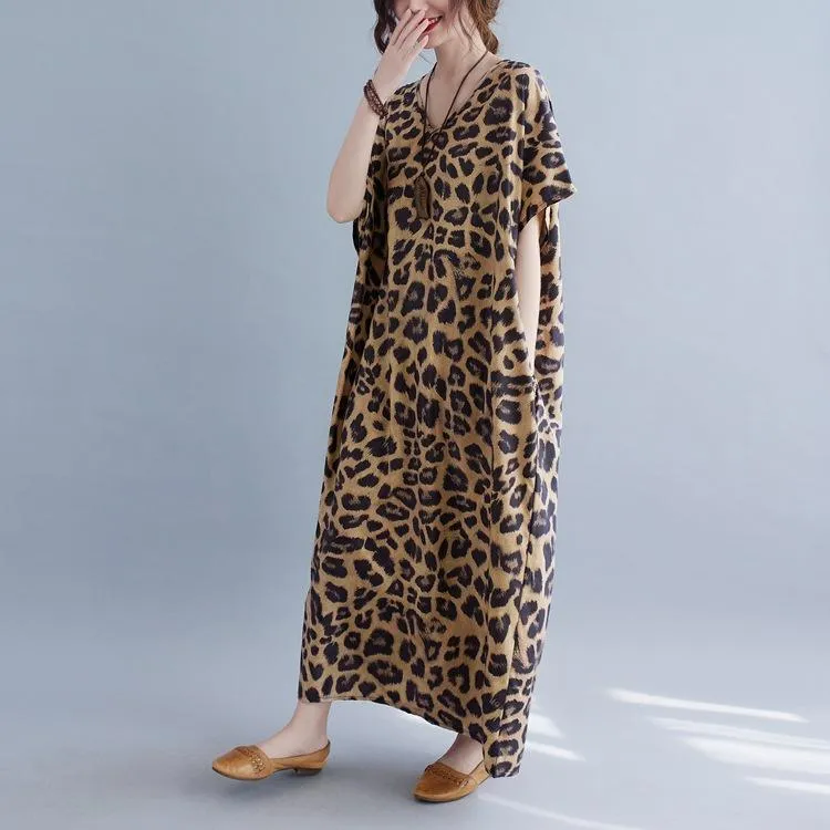 Plus Sizes Women Leopard Short Sleeve Cozy Dresses