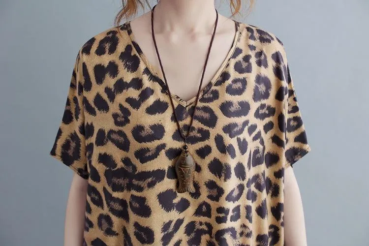 Plus Sizes Women Leopard Short Sleeve Cozy Dresses