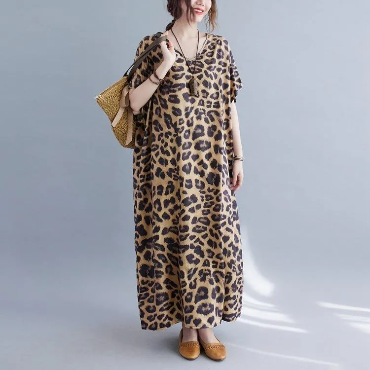 Plus Sizes Women Leopard Short Sleeve Cozy Dresses