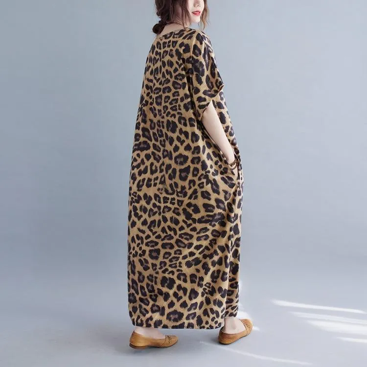 Plus Sizes Women Leopard Short Sleeve Cozy Dresses