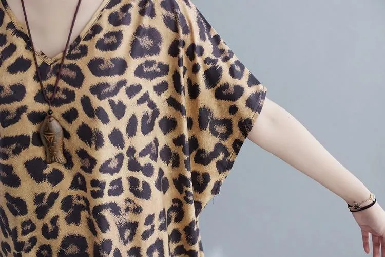 Plus Sizes Women Leopard Short Sleeve Cozy Dresses