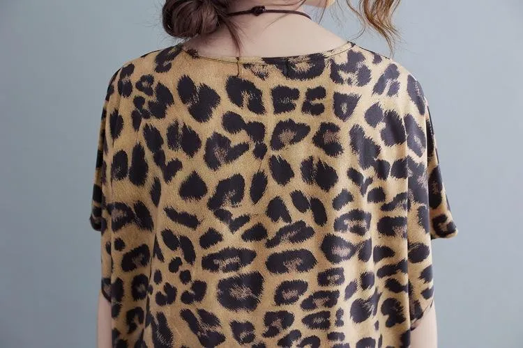 Plus Sizes Women Leopard Short Sleeve Cozy Dresses