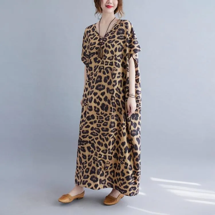 Plus Sizes Women Leopard Short Sleeve Cozy Dresses