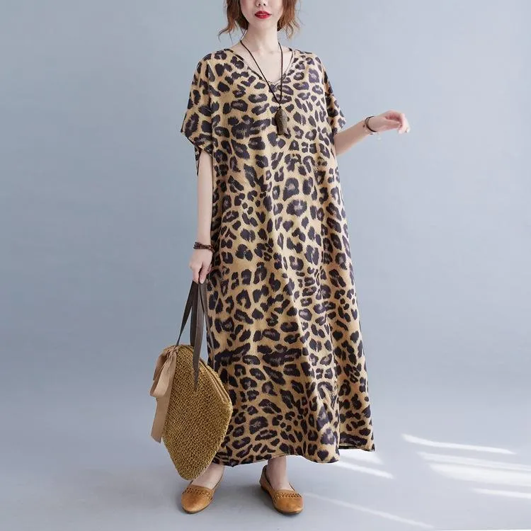 Plus Sizes Women Leopard Short Sleeve Cozy Dresses