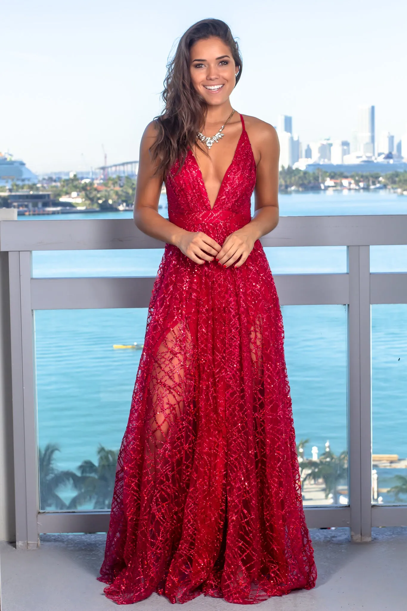 Red Maxi Dress with Sequins