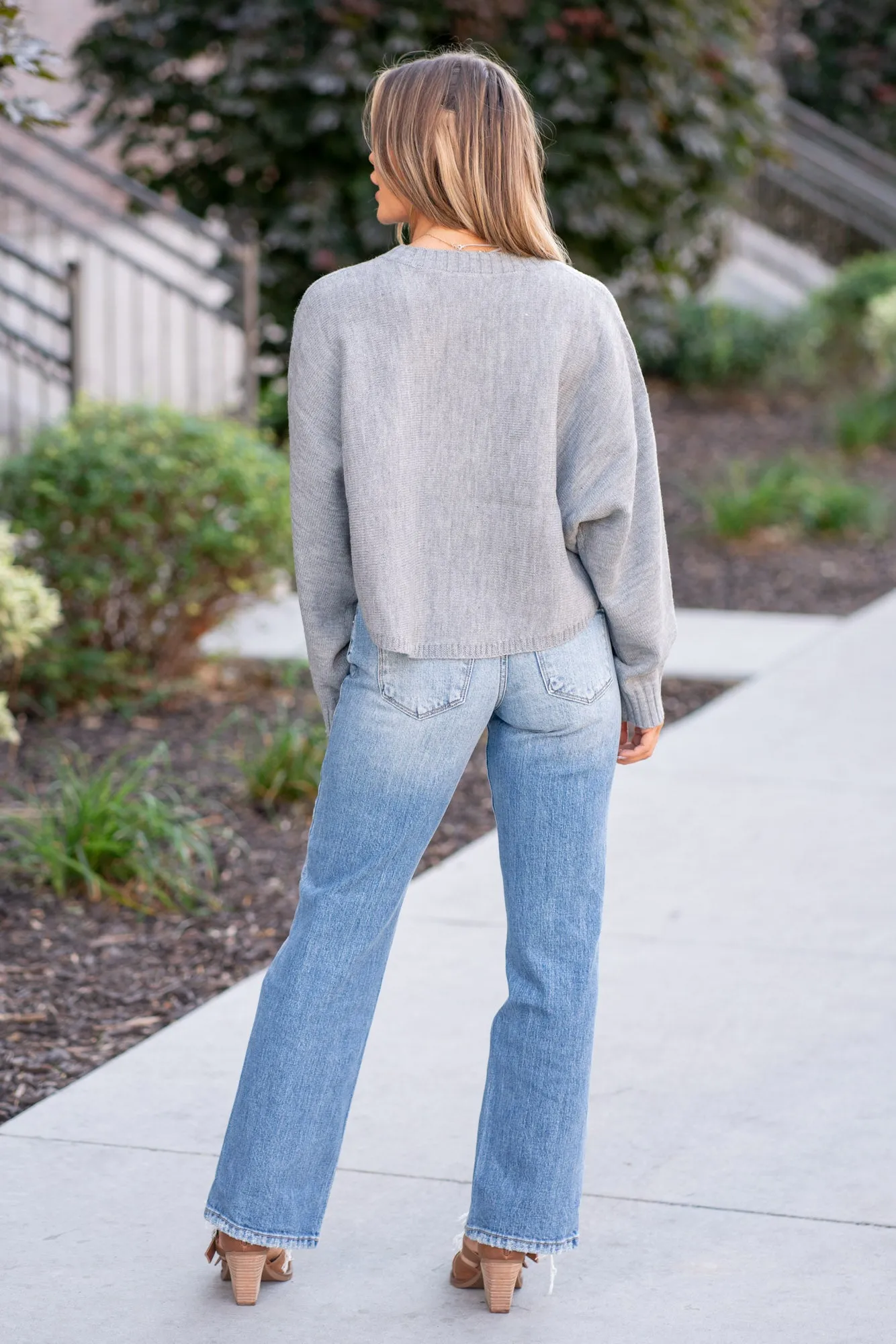 Round Neck Dolman Sleeve Cropped Sweater