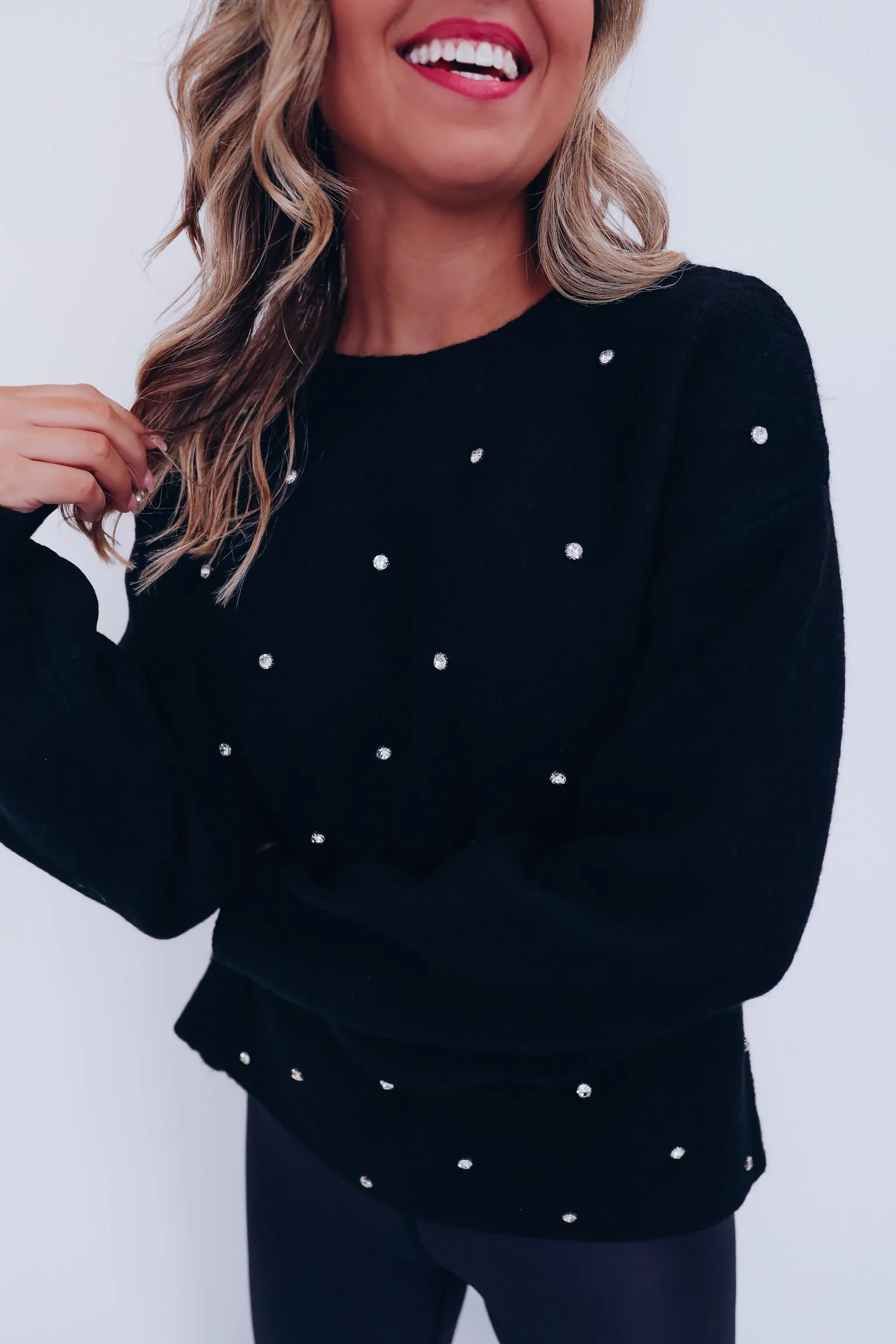 Ry Rhinestone Cropped Sweater - Black